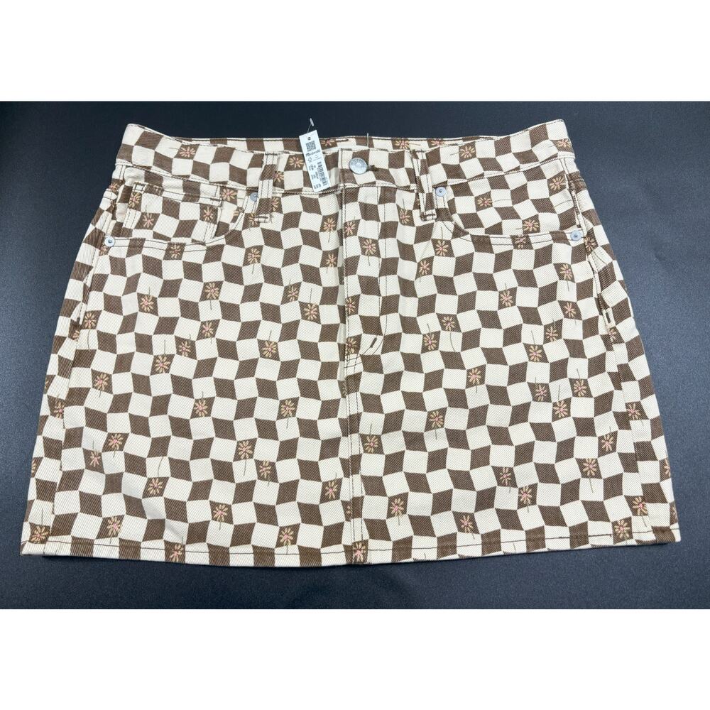 Madewell NWT Mini‎ Skirt Brown Checked Floral Denim in Size 28,29 & 30 MSRP $98